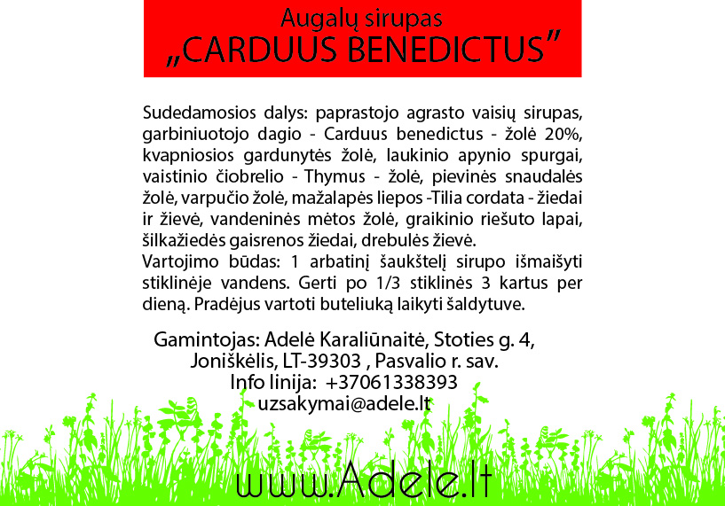 Augalų sirupas "CARDUUS BENEDICTUS" - 60 dienos dozių